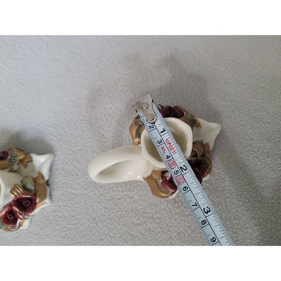 Set 2 Fall Maple Leaf Candle Stick Holder Roses Vintage Ceramic - Picture 7 of 11